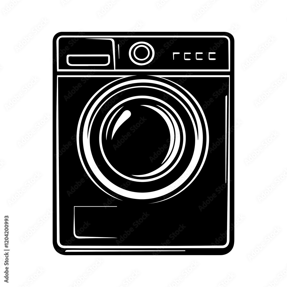 Washing machine in black and white vector illustration Washing machine in black and white vector illustration