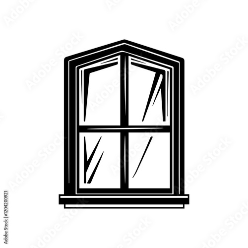 Clean window with reflection in black and white vector illustration