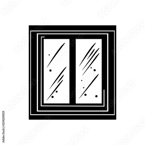 Clean window with reflection in black and white vector illustration
