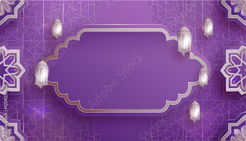 Beautifully Illuminated Mosque with Golden Domes and Minarets Under a Starry Night Sky with Hanging Lights
