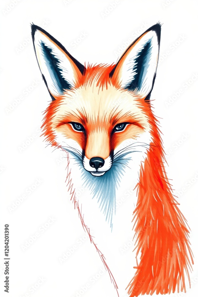 Obraz premium a close up of a drawing of a fox with a white background