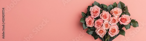 Beautiful arrangement of pink roses on a soft pink background.