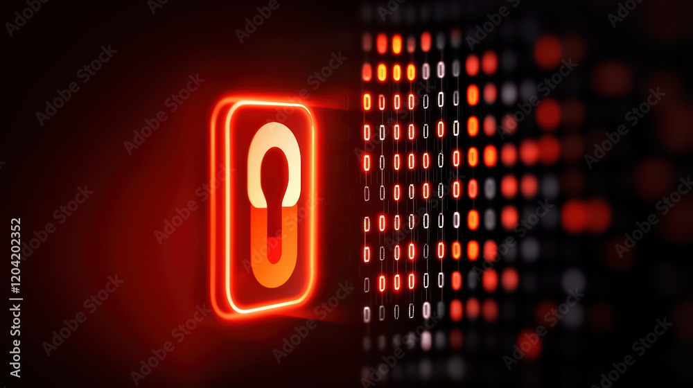 Fototapeta premium Digital lock symbol glowing in red against dark background