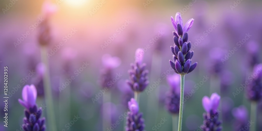 Serene Sunset Lavender Field A Close-Up View of Delicate Purple Blossoms Bathed in Golden Light Serene Sunset Lavender Field A Close-Up View of Delicate Purple Blossoms Bathed in Golden Light