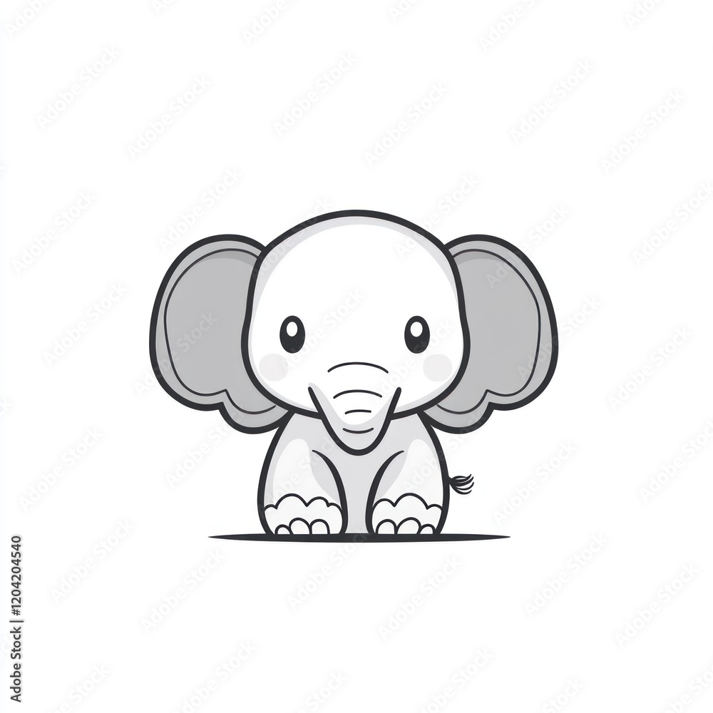 Obraz premium Cute cartoon elephant, adorable animal illustration, simple design, perfect for kids' products or digital media