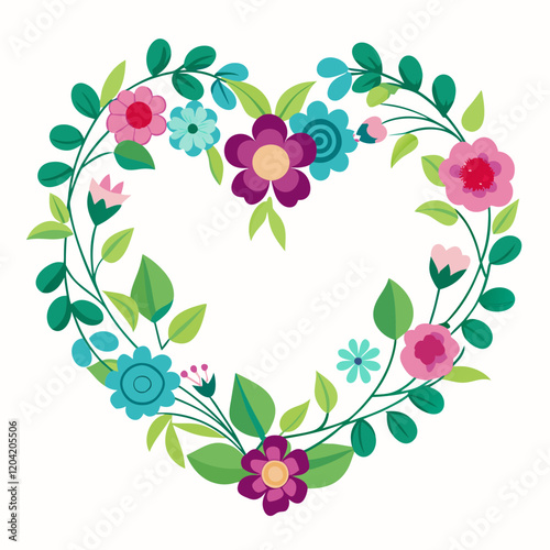 a wreath of flowers forming a heart shape vector on a white background