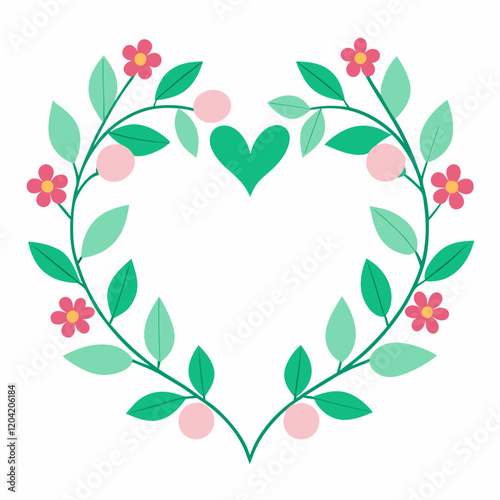 a wreath of flowers forming a heart shape on white background