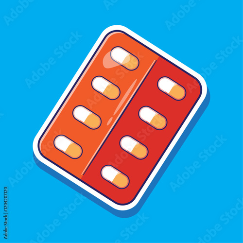 Cute pills or capsule strip package illustration cartoon vector icon mascot symbol as a part medical theme