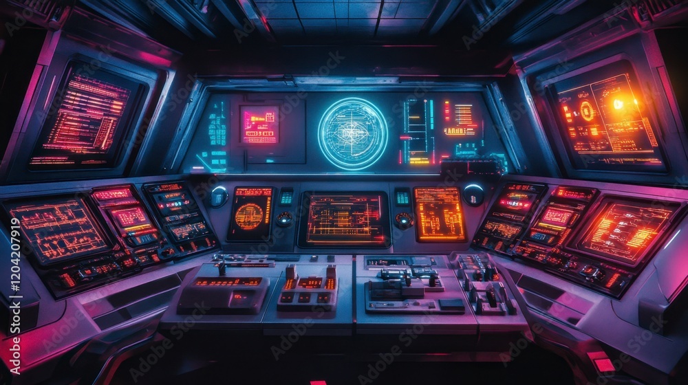 A futuristic control room with glowing holographic screens and advanced tech A futuristic control room with glowing holographic screens and advanced tech