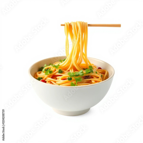 Bowls with noodles isolated on white background. Vector illustration.
