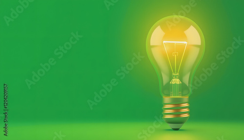 Glowing Light Bulb on Green Background, Idea and Innovation Concept