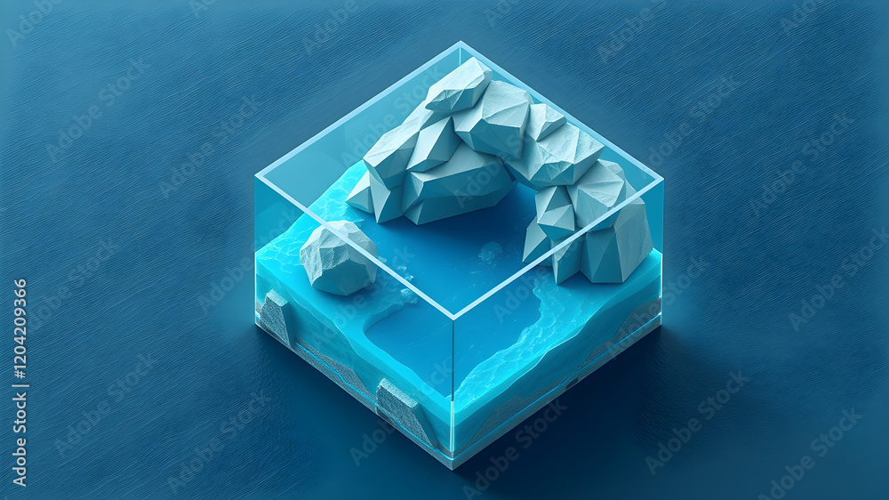 Fototapeta premium 3D isometric design of a sea cube, high polygonal model, 3D illustration, isometric view, Generative AI