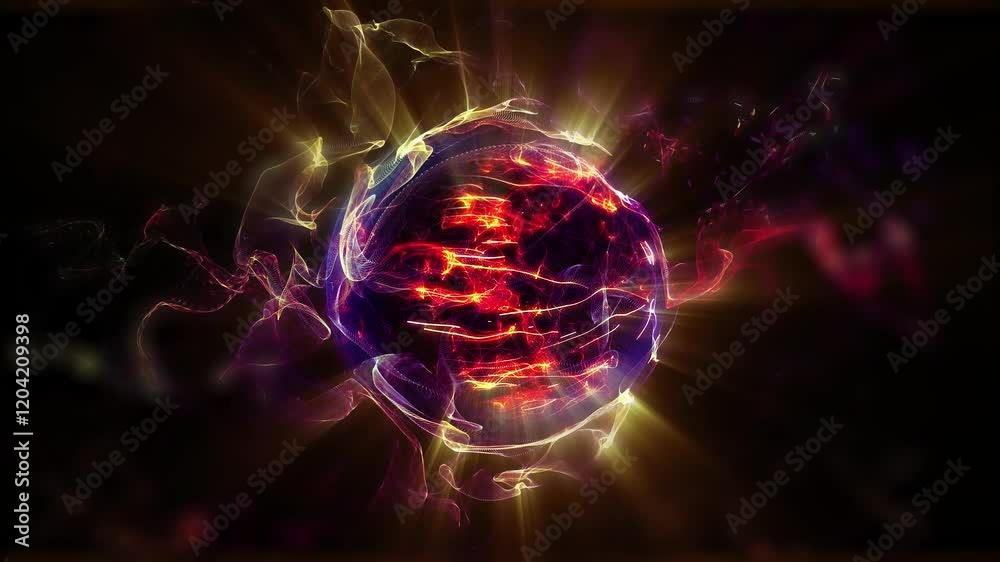 Abstraction of cosmic energy.  The sphere, permeated with threads of energy, emits light, creating a unique atmosphere of space.
