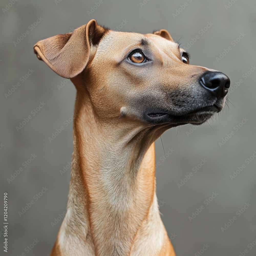 Close-up portrait of Sloughi dog with elegant pose and attentive gaze Close-up portrait of Sloughi dog with elegant pose and attentive gaze