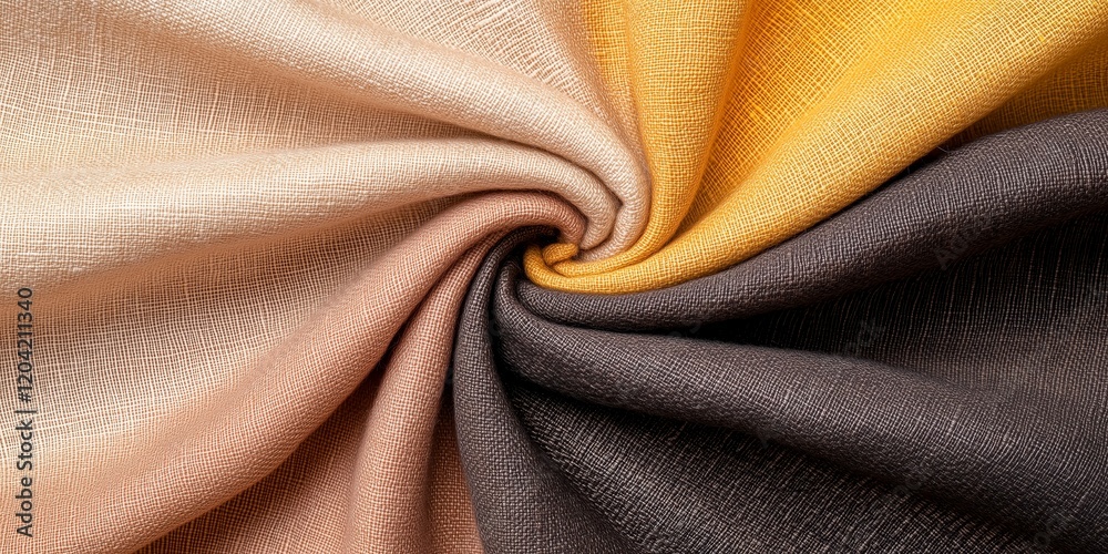 Fototapeta premium Textured Fabric in Warm Tones of Yellow, Beige, Brown, and Charcoal