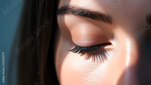 Close-Up of a Woman's Eye with Detailed Eyelashes and Skin Texture - Beauty and Skincare Concept