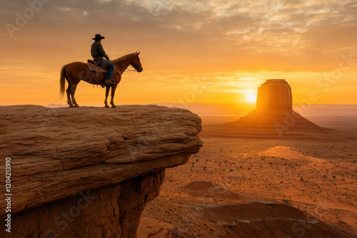 Silhouette, A high-fidelity image of a silhouette depicting a cowboy riding a horse in a desert setting, suitable for various creative projects.