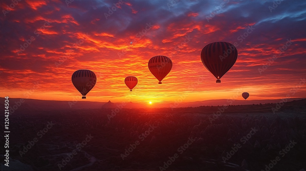 Fototapeta premium Hot Air Balloons Over Cappadocia at Sunrise.
