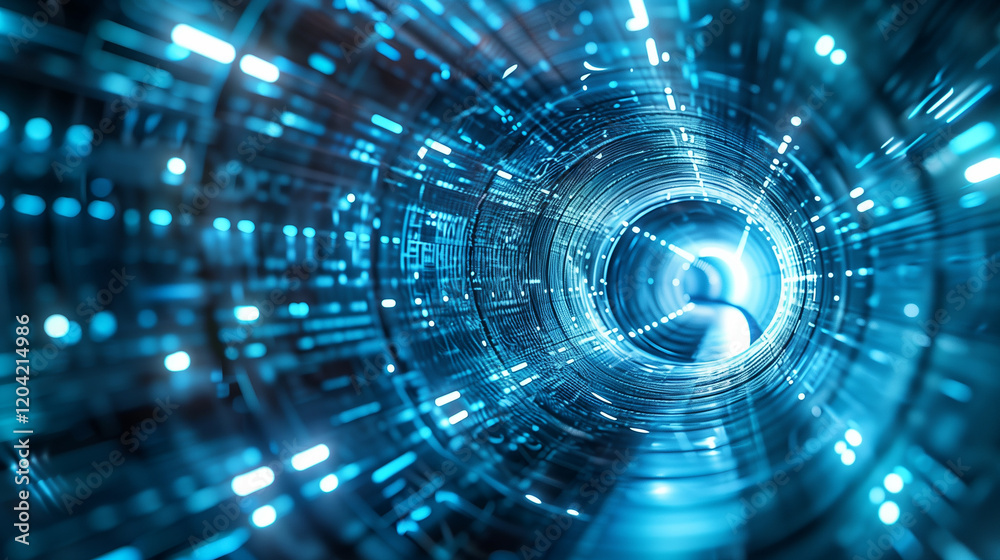 Obraz premium Futuristic Technology Tunnel with Abstract Data Streams