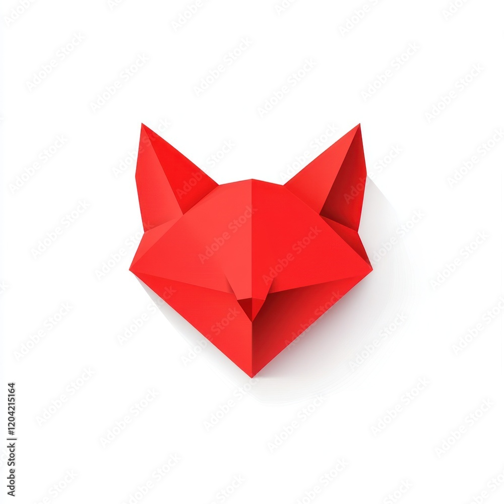 Red origami fox head on white background. Possible use Children's book, greeting card, design element Red origami fox head on white background. Possible use Children's book, greeting card, design element