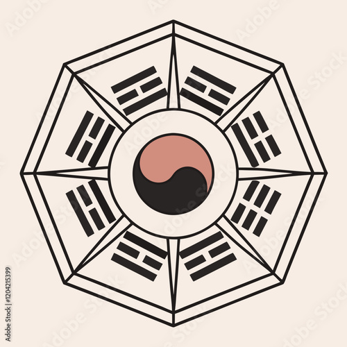 South Korea Flag: Abstract and balanced design of Yin-Yang with four black trigrams.
 photo