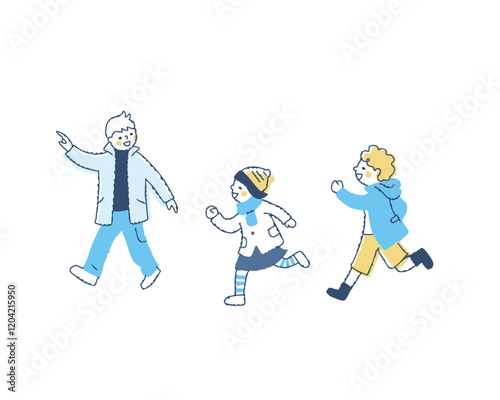 かけっこをしている冬服の子供達