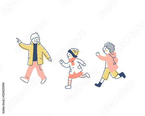 かけっこをしている冬服の子供達