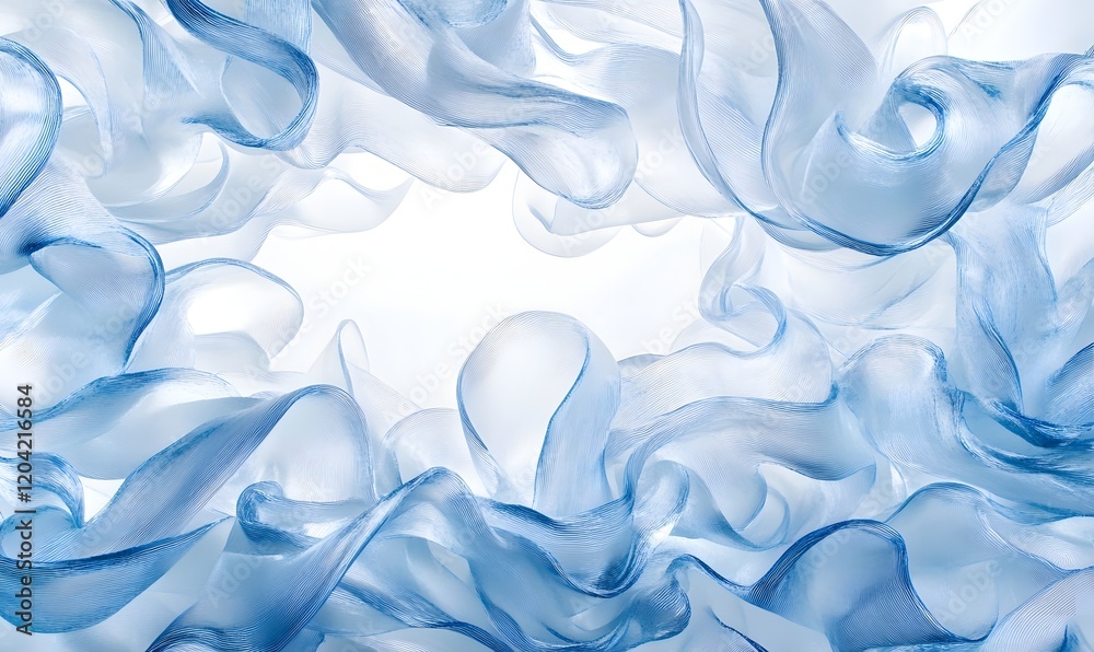 Fototapeta premium Abstract blue fabric waves, swirling chiffon texture background.