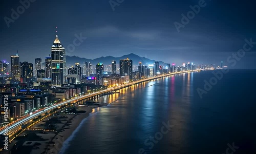Pemandangan malam fotografi udara bangunan kota modern