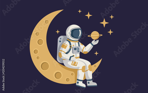 Astronaut vector with cute moon