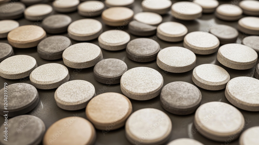 An array of brown pills and capsules on a fabric surface, symbolizing health and wellness An array of brown pills and capsules on a fabric surface, symbolizing health and wellness