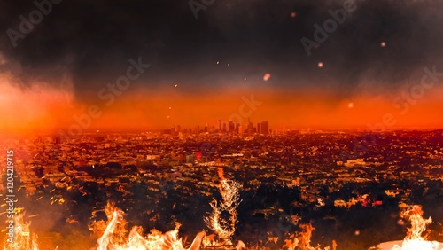 Destruction and drama as wildfires rage near Los Angeles, casting an orange glow over the skyline
