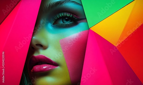 A model with avant garde makeup in neon pinks