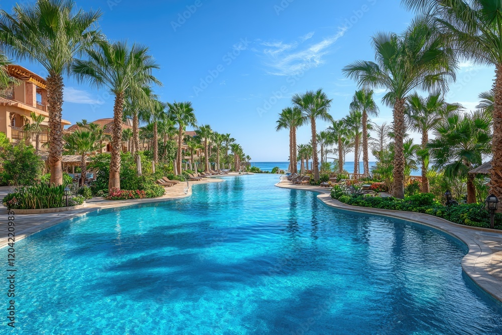 Fototapeta premium Luxury hotel with infinity pool overlooking tropical ocean