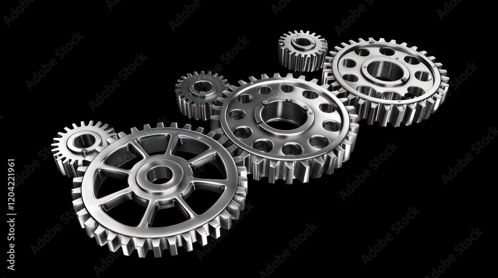 Silver gears of varying sizes turn smoothly in a loop, symbolizing teamwork and collaboration, with intricate textures and reflective surfaces in a seamless animation Silver gears of varying sizes turn smoothly in a loop, symbolizing teamwork and collaboration, with intricate textures and reflective surfaces in a seamless animation