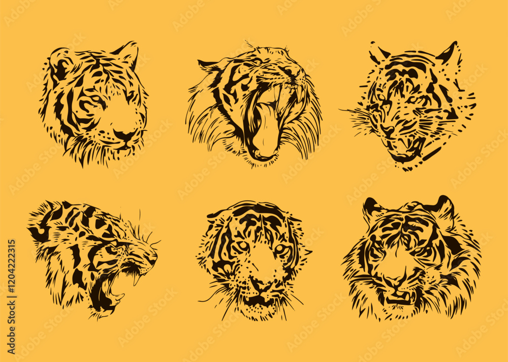 Obraz premium Tiger Head Hand Draw Vector 02