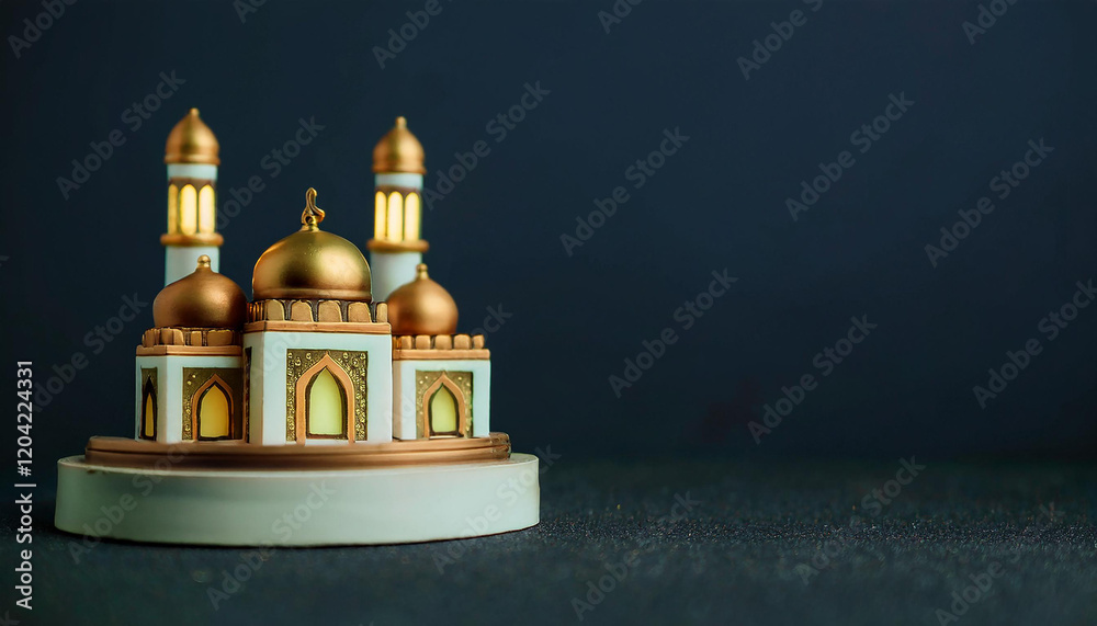 Beautifully Illuminated Mosque with Golden Domes and Minarets Under a Starry Night Sky with Hanging Lights Beautifully Illuminated Mosque with Golden Domes and Minarets Under a Starry Night Sky with Hanging Lights