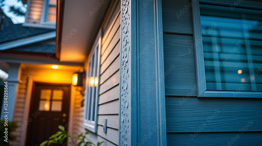 Fototapeta premium Captivating Evening View of Modern House Exterior: Architectural Details and Design Elements in a Luxurious Home