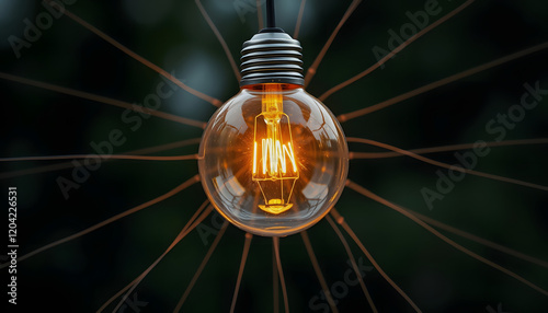 Light bulb with the lines are connected in a circle on the outside, magazine photoshoot, with white tones