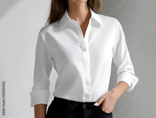 minimalistic presentation of women white shirt with rolled up sleeves