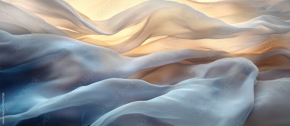 Obraz premium Abstract flowing fabric with soft blue and warm yellow hues creating a calming ethereal feel