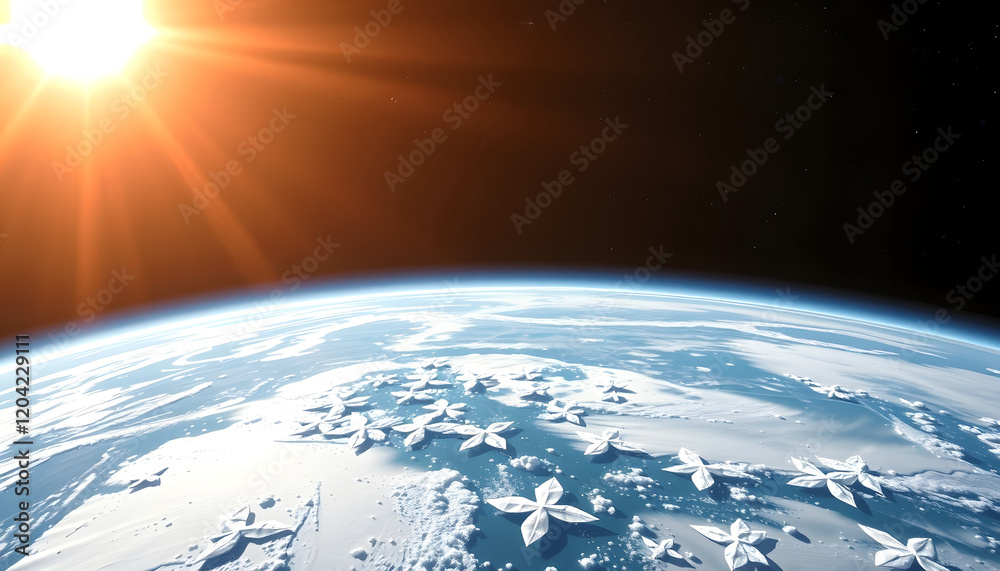 Fototapeta premium Planet Earth seen from space., origami, with white tones