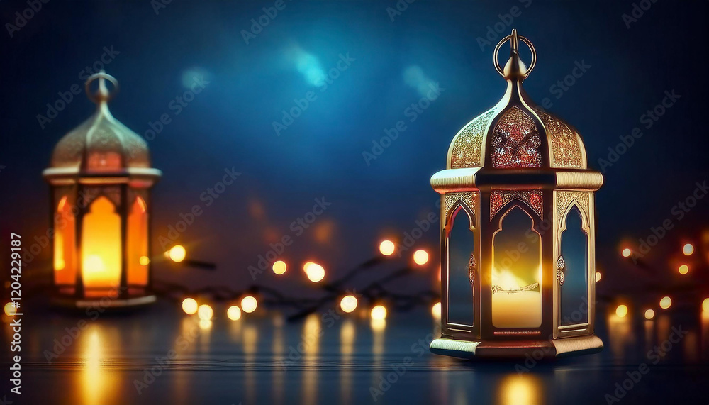 Beautifully Illuminated Mosque with Golden Domes and Minarets Under a Starry Night Sky with Hanging Lights Beautifully Illuminated Mosque with Golden Domes and Minarets Under a Starry Night Sky with Hanging Lights