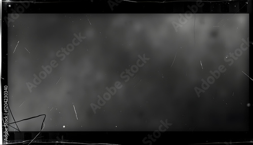 Black and white film negative texture background with dust, scratches and grunge frame for a vintage video tape effect. dreamy vintage destroyed photo or film light leaks texture overlay with vignet