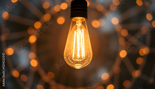 Light bulb with the lines are connected in a circle on the outside, dreamy atmosphere, with white tones