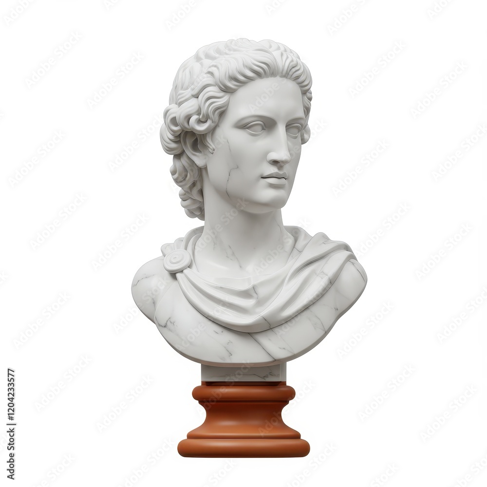 A 3D illustration of a classical white marble bust sculpture isolated on a white background A 3D illustration of a classical white marble bust sculpture isolated on a white background