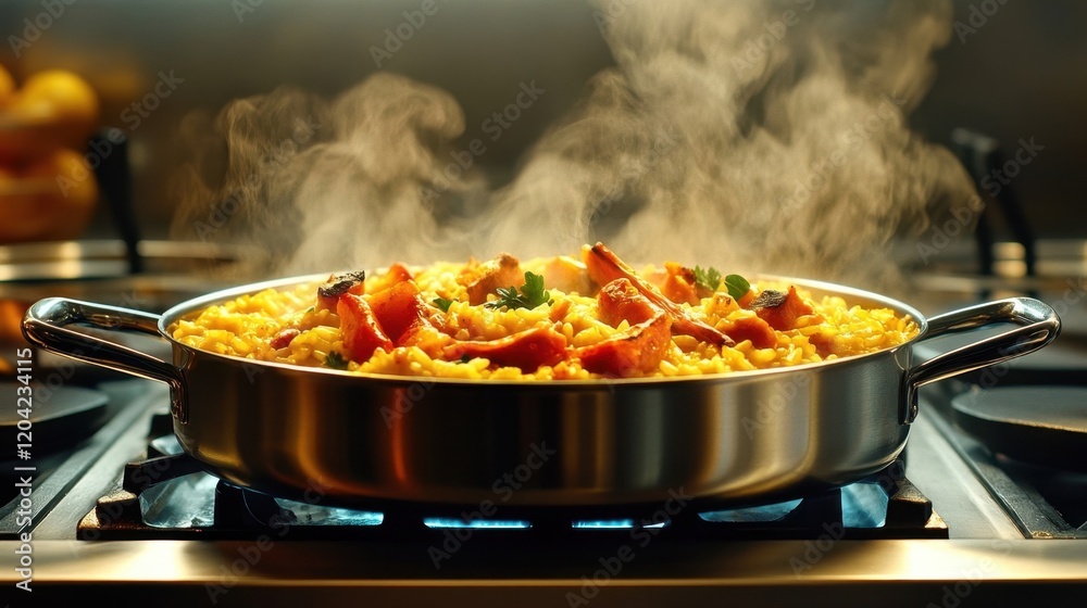 Steaming Risotto on Stovetop Steaming Risotto on Stovetop