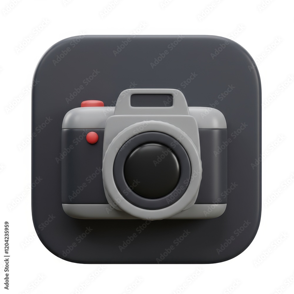 A 3D illustration of a camera with a gray body isolated on a white background.