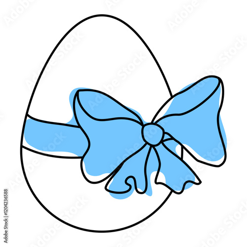 Linear Illustration of Easter Egg with Blue Bow.