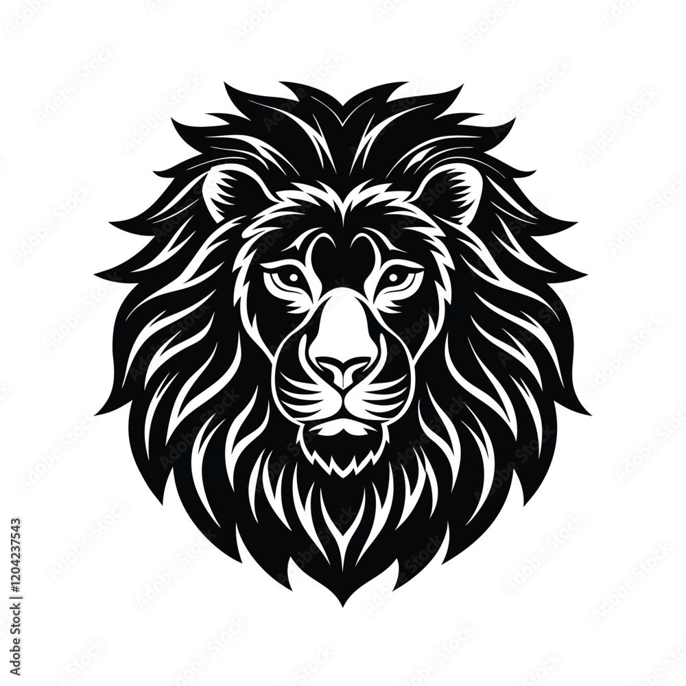 Obraz premium Stunning Lion Head Silhouette Vector Art - Black Lion Head Design Illustration